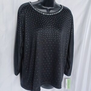 NWT Cathy Daniels Decorative Long Sleeve Sweater Top with Silver Embellishments